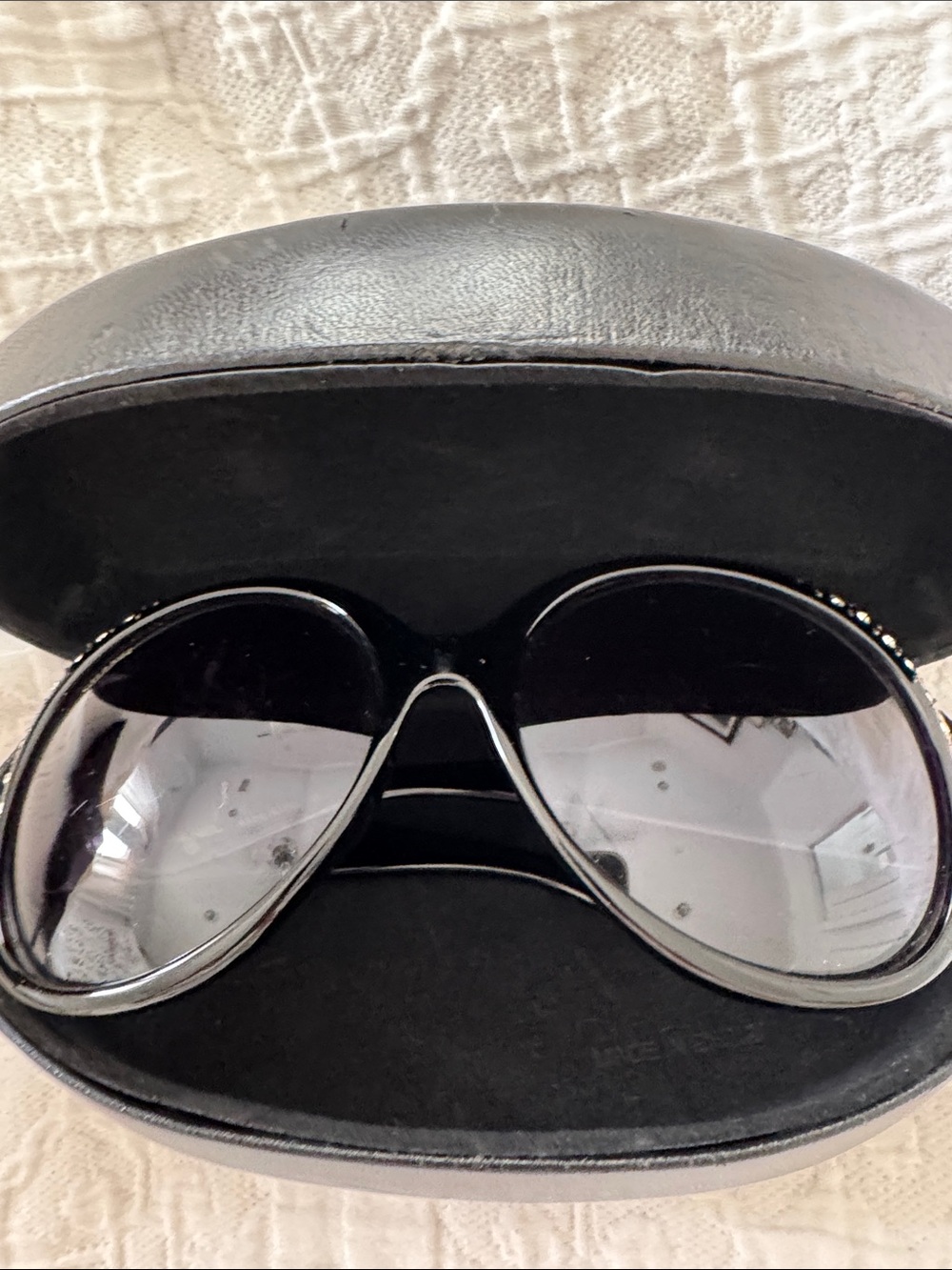 Authentic Chanel Crystal-Embellished Oversized Sunglasses with Original Case